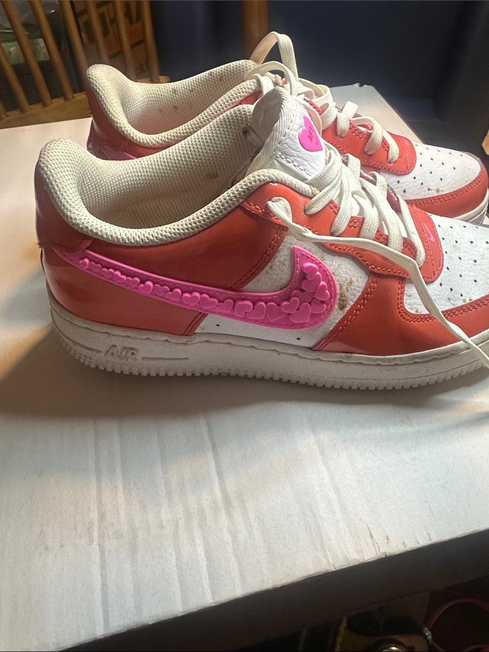 Nike Kids White, Coral & Pink Heart Swoosh Sneakers